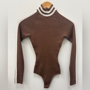 Le Lis Brown Ribbed Long Sleeve Bodysuit